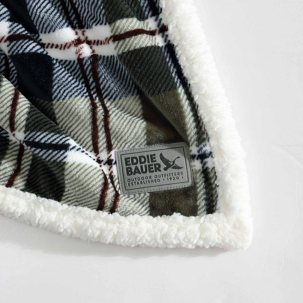 Trailhead Plaid Green Reversible Sherpa Fleece Throw Blanket