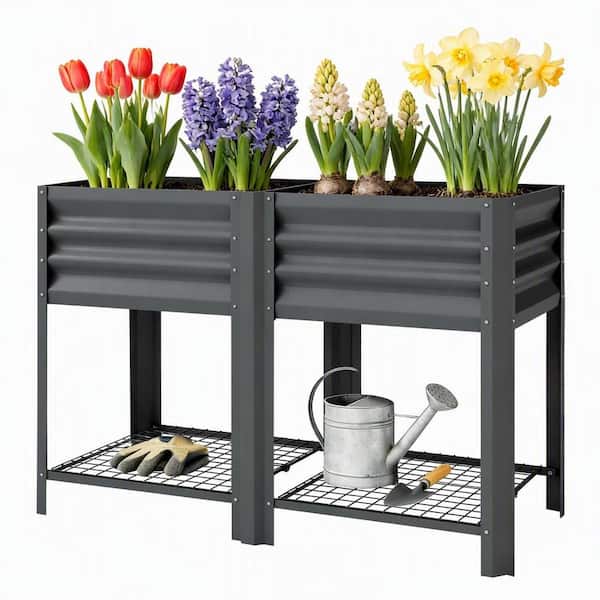 Grey Internet Box TEINIE Elevated Raised Garden Bed with Legs, Galvanized Steel Planter ...