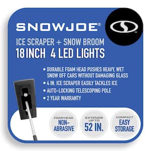18 in. 4-in-1 Telescoping Snow Broom and Ice Scraper with Headlights, Black