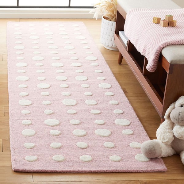 Kids 2 ft. x 8 ft. Pink/Ivory Abstract Polka-Dot Runner Rug