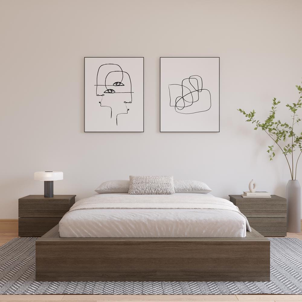 Gray Queen Upholstered Platform Bed with Engineered Wood Frame