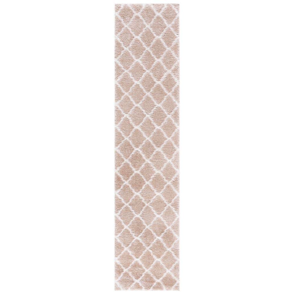 Tahoe Shag 2 ft. x 9 ft. Beige/White Trellis Diamond Runner Rug price history on PriceWatchPro