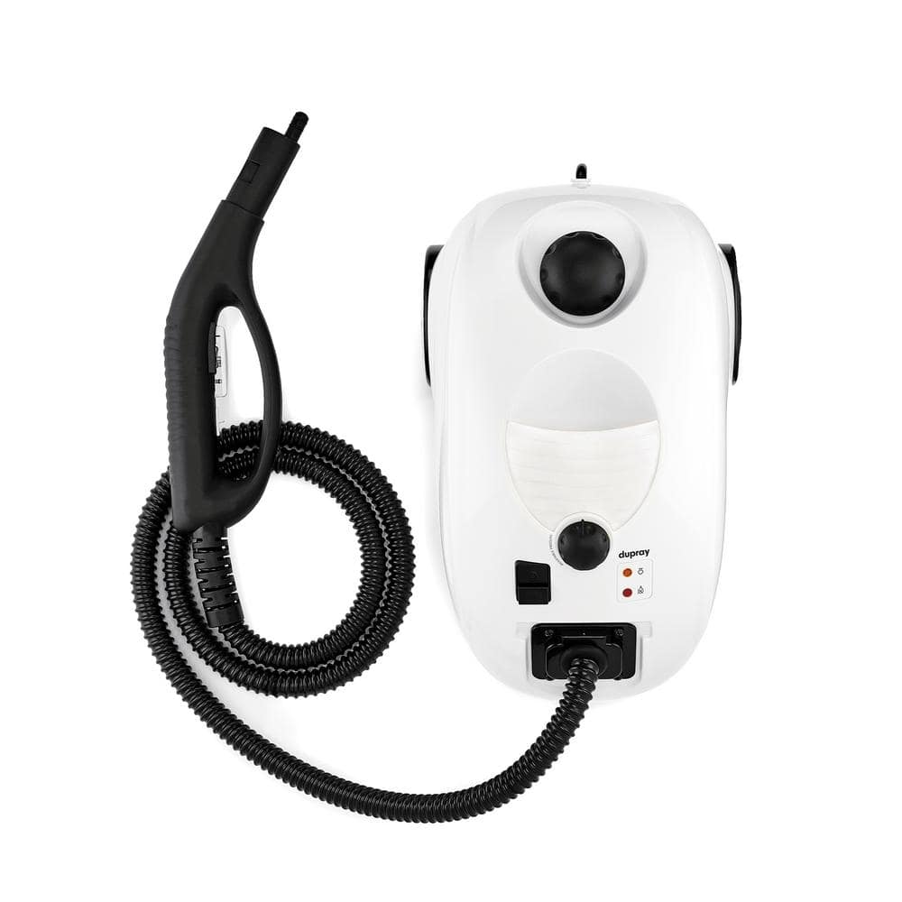 Compact White Handheld Steam Cleaner with Brass Brush