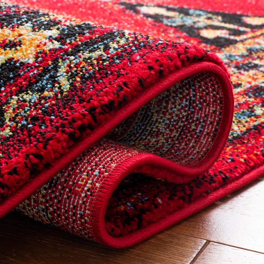 Vintage Red and Black Synthetic Hand-knotted Area Rug