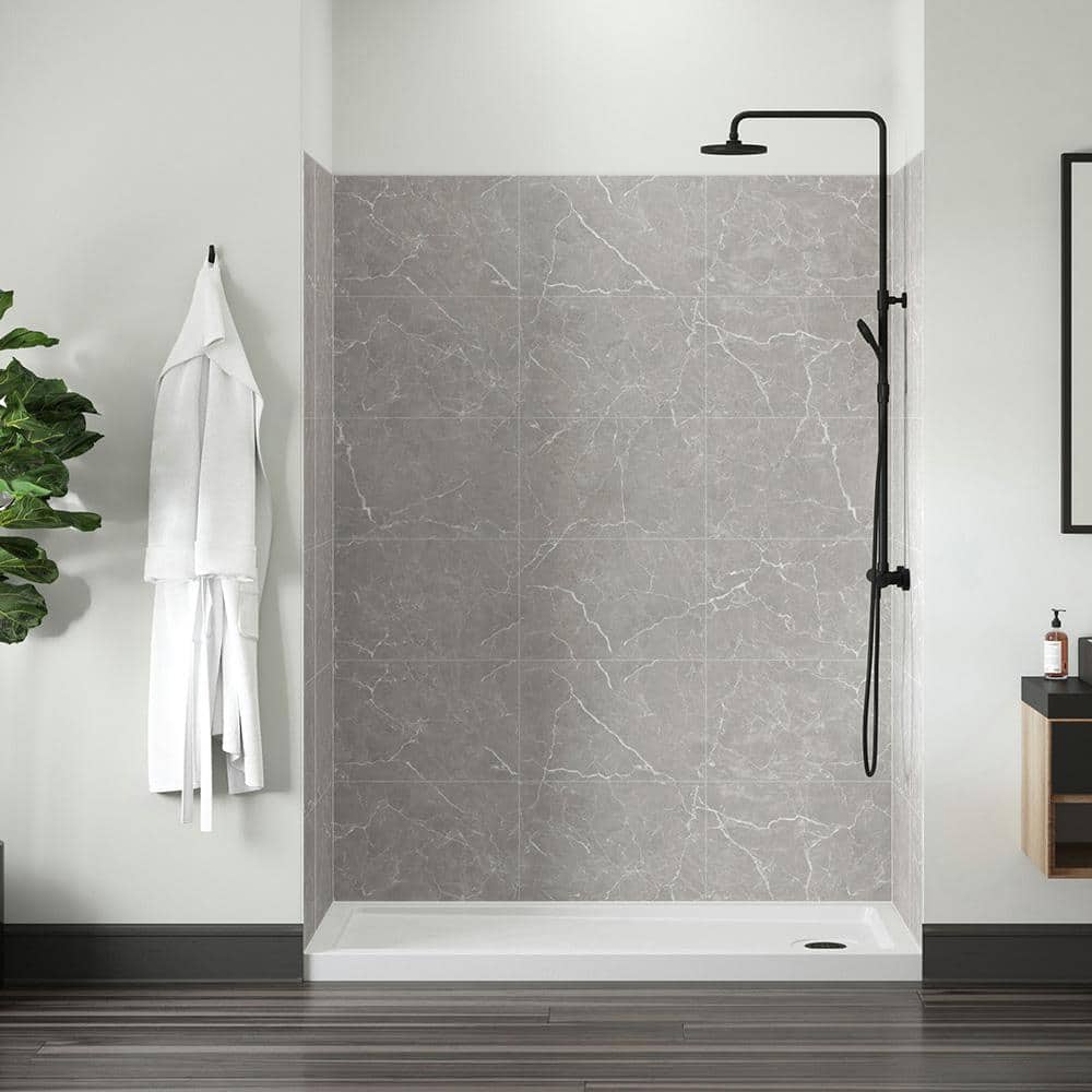 Jetcoat 78" x 60" Polished Gray Marble Alcove Shower Wall Kit