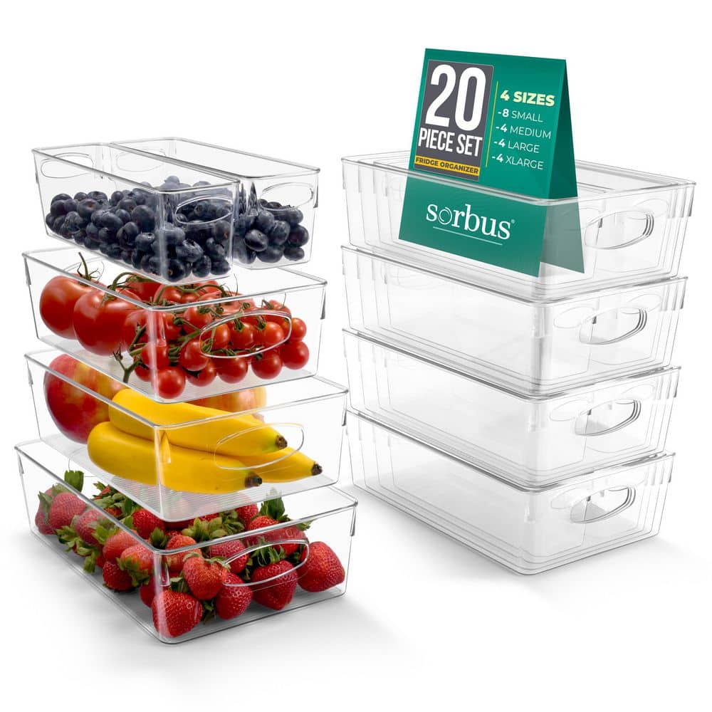 Variety 20-Pack Clear Plastic Organizing Bins, Refrigerator, Fridge, Pantry
