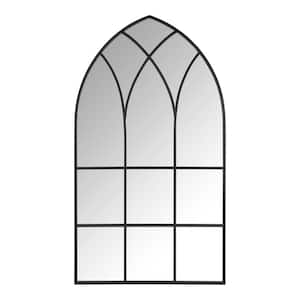 Large Arched Black Windowpane Classic Accent Mirror (43 in. H x 24 in. W)