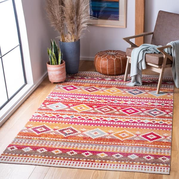 Montage Red/Fuchsia 5 ft. x 8 ft. Diamond Tribal Ikat Indoor/Outdoor Patio  Area Rug