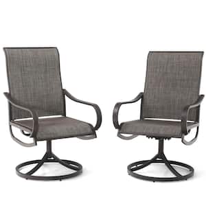 Brown Metal Frame Outdoor Swivel Dining Chair with Textilene Mesh Fabric Set of 2