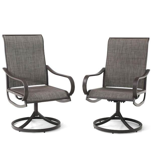 Zeus & Ruta Brown Metal Frame Outdoor Swivel Dining Chair with Textilene Mesh Fabric Set of 2