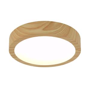 Dryad 10 in. 1-Light 5CCT Wood Finish Selectable LED Integrated Flush Mount