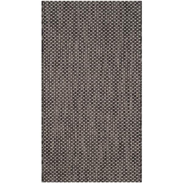 Courtyard Black/Beige Doormat 2 ft. x 4 ft. Solid Indoor/Outdoor Patio Area Rug