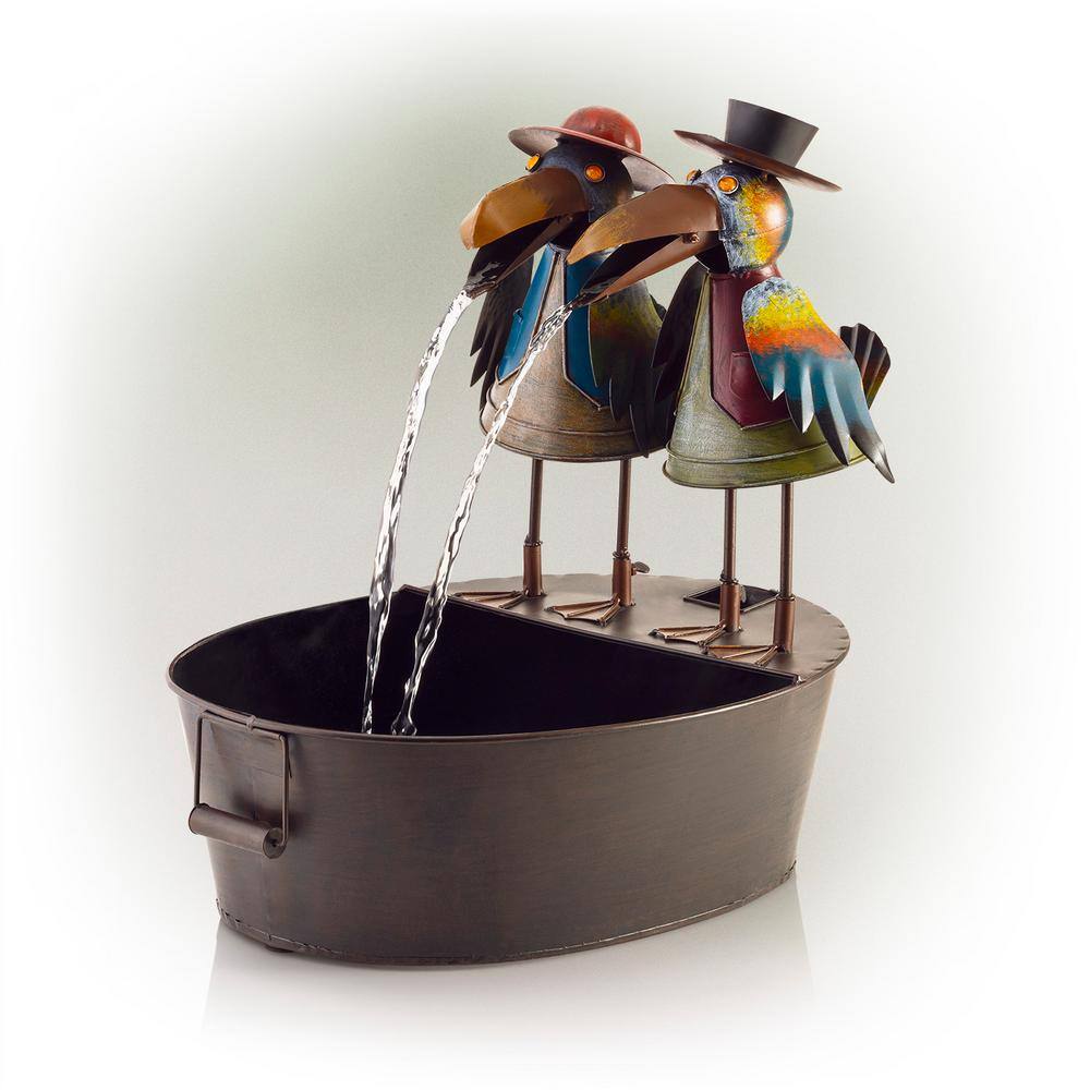 Rustic Metal Crow Duo Outdoor Water Fountain, 20" Brown