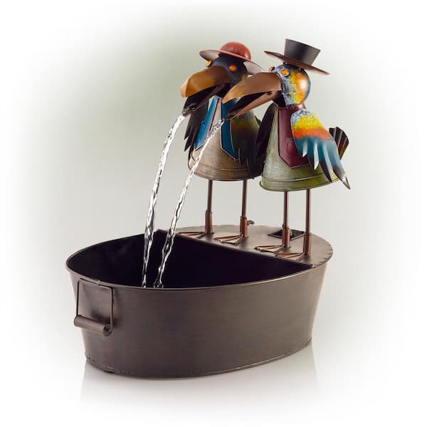 Alpine Corporation - 20 in. Tall Outdoor Metal Crow Water Fountain Yard Art Decor