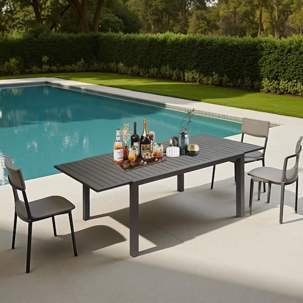 Unbranded Black Aluminum Outdoor Dining Table with Extension for 6-8 Person