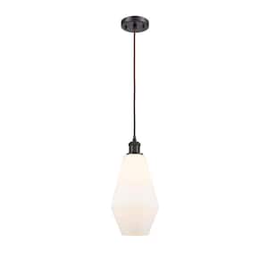 Cindyrella 1-Light Oil Rubbed Bronze Shaded Pendant Light with Cased Matte White Glass Shade