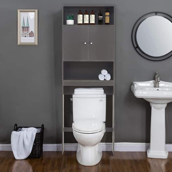 25 in. W x 77 in. H x 7.9 in. D Black Bathroom Over-the-Toilet Storage Cabinet