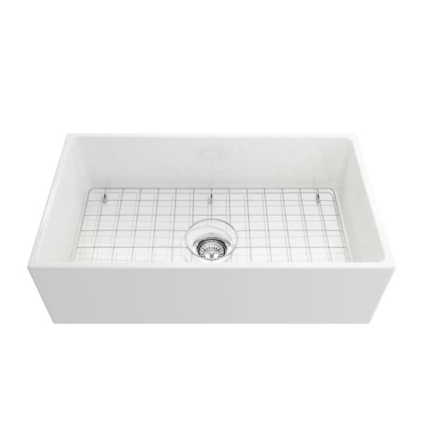 TerraLife Acadia 33 in. Farmhouse Apron Front White Fireclay Single Bowl Kitchen Sink