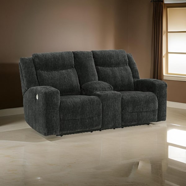 Benjara 42 in. Flared Arm Polyester Rectangle Loveseat Recliner Sofa in Black