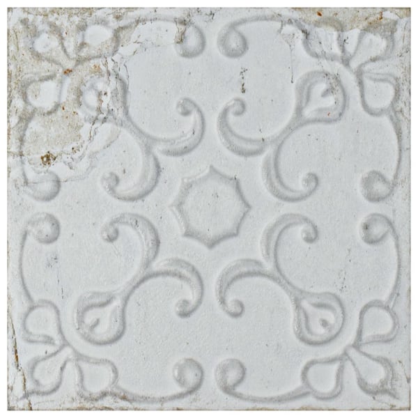 Merola Tile Aevum Ornato White 7-7/8 in. x 7-7/8 in. Ceramic Wall Tile (9.24 sq. ft./Case)