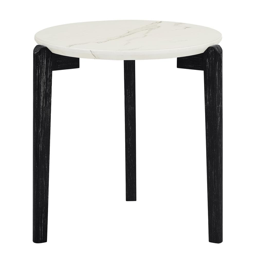 24 in. Black and White Solid Wood Round Outdoor Coffee Table with Imitation