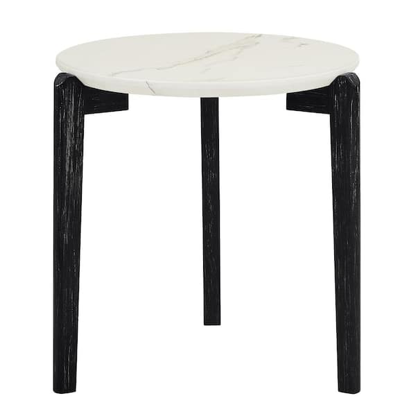 Unbranded 24 in. Black and White Solid Wood Round Outdoor Coffee Table with Imitation Marble Tabletop