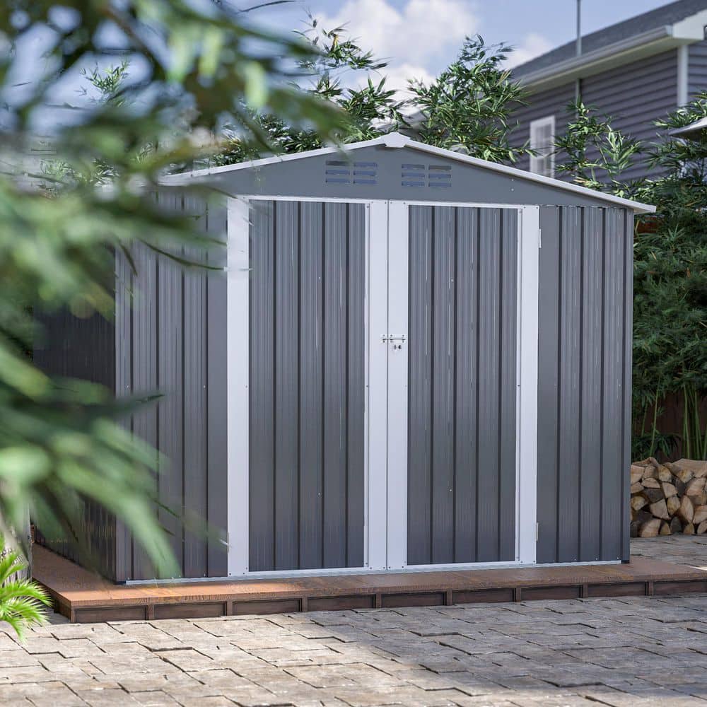 8 ft.W x 6 ft.D Outdoor Metal Shed, Tool House with Floor Frame
