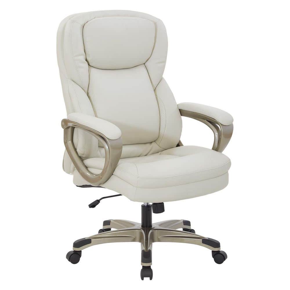Bonded Leather Seat Adjustable Height Executive Chair in Cream with Adjustable Arms