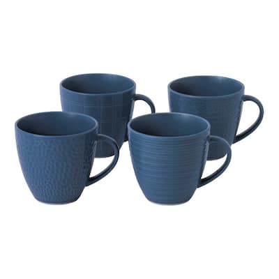 Gordon Ramsay Maze Grill Mixed Pattern 12 fl. oz Blue Stoneware Coffee Mug (Set of 4)