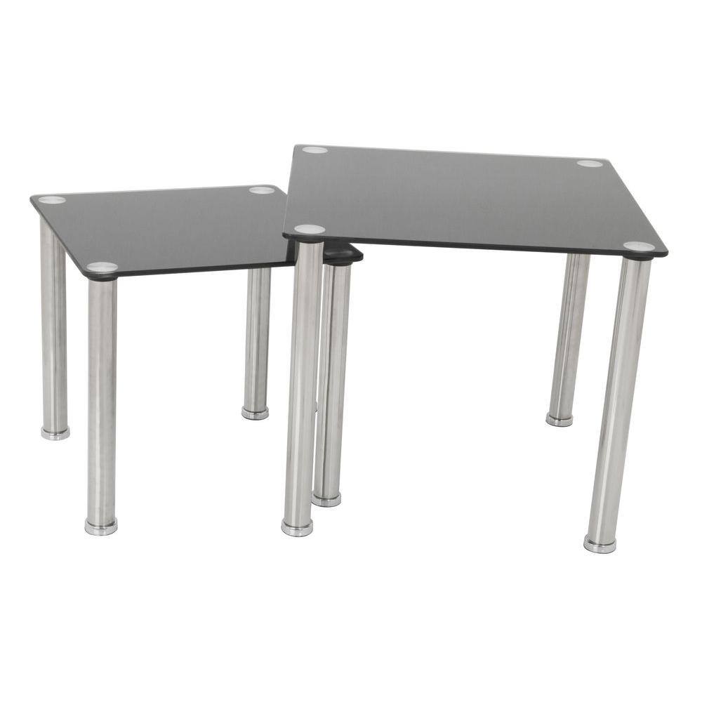 Black Glass and Chrome Nesting Side Tables Set