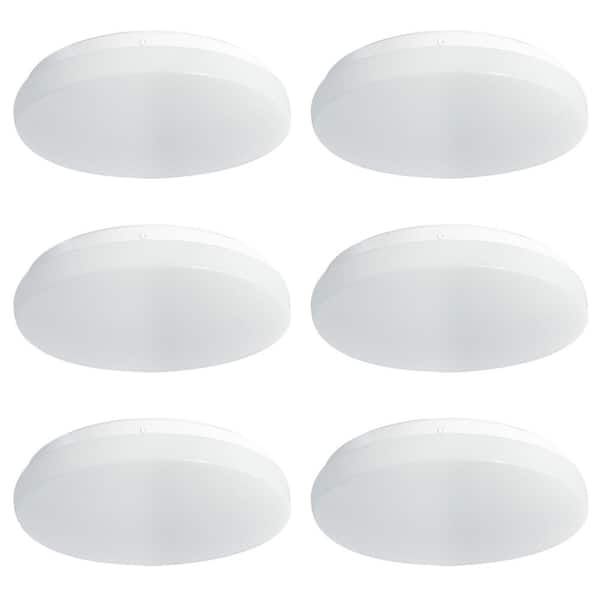 Lecoht 10 in. White Round Low Profile Dimmable LED Flush Mount with Plastic Shade Ceiling Light - 4000K Cool White (6-Pack)