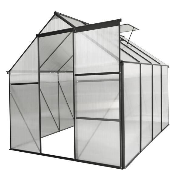 74 in. W x 98 in. D x 76 in. H Polycarbonate Greenhouse with Aluminum Frame and Polycarbonate Sheets-BLACK