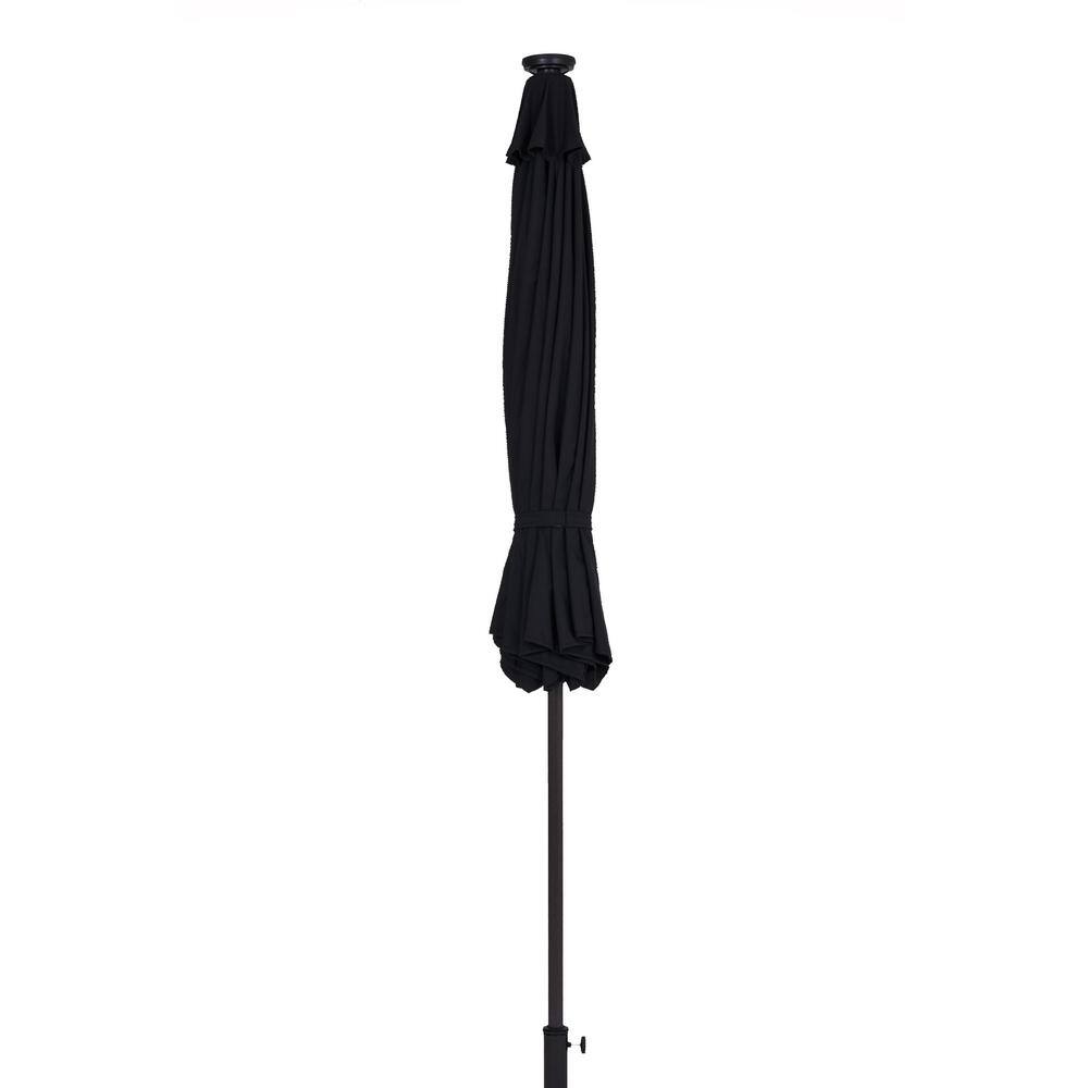 9 ft. Market Outdoor Patio Umbrella with LED in Black