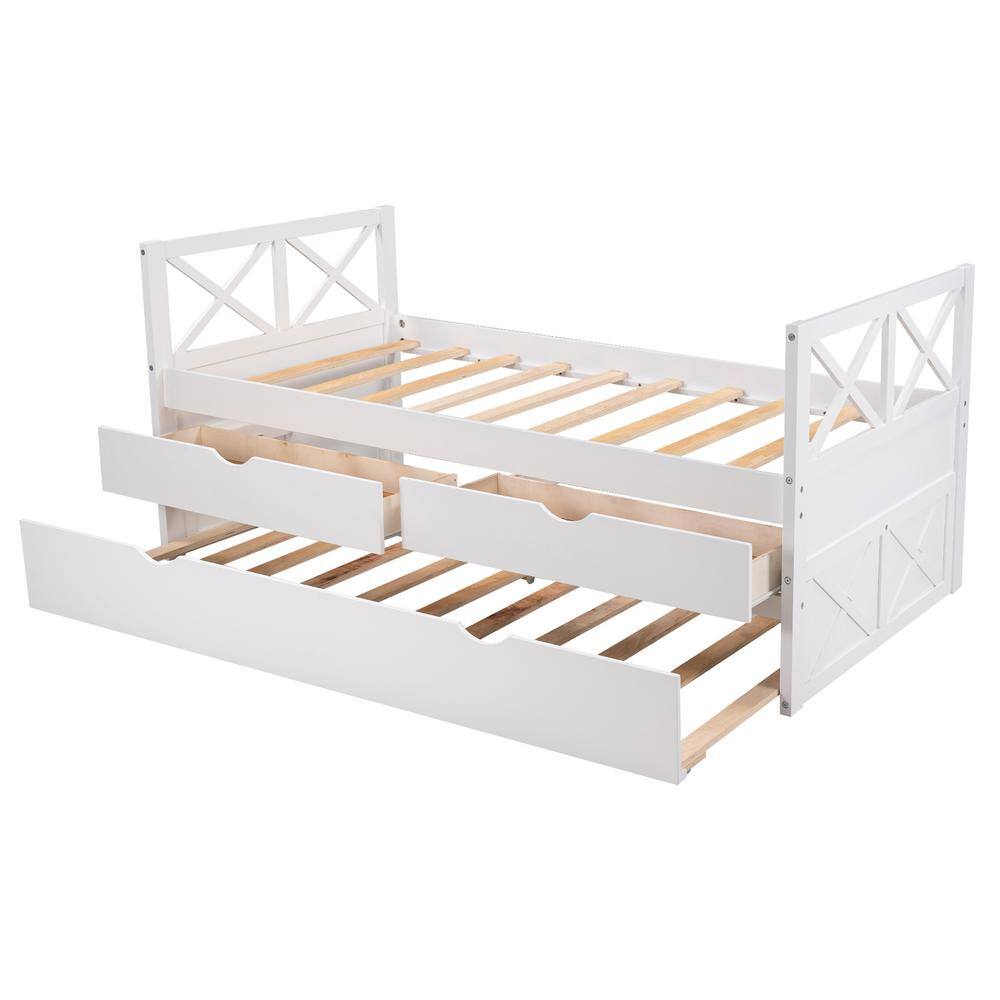 Harper & Bright Designs White Twin Size Wood Daybed with 2-Drawers and ...