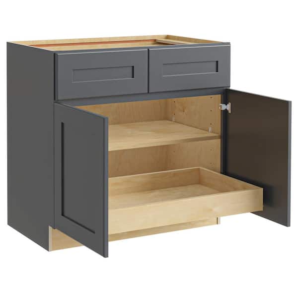 Home Decorators Collection Newport 33 in. W x 24 in. D x 34.5 in. H Assembled Plywood Base Kitchen Cabinet in Deep Onyx with 1ROT Soft Close