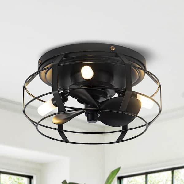 12.2 in. Indoor Modern Bladeless Black Flush Mount Ceiling Fan with Light and Remote