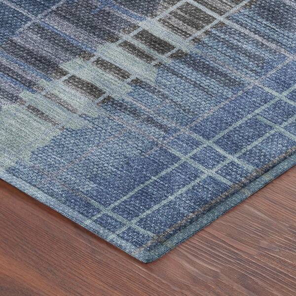 Mayfield Premium Machine Washable Abstract AMF2261 Denim 3 ft. x 5 ft. Area Rug
