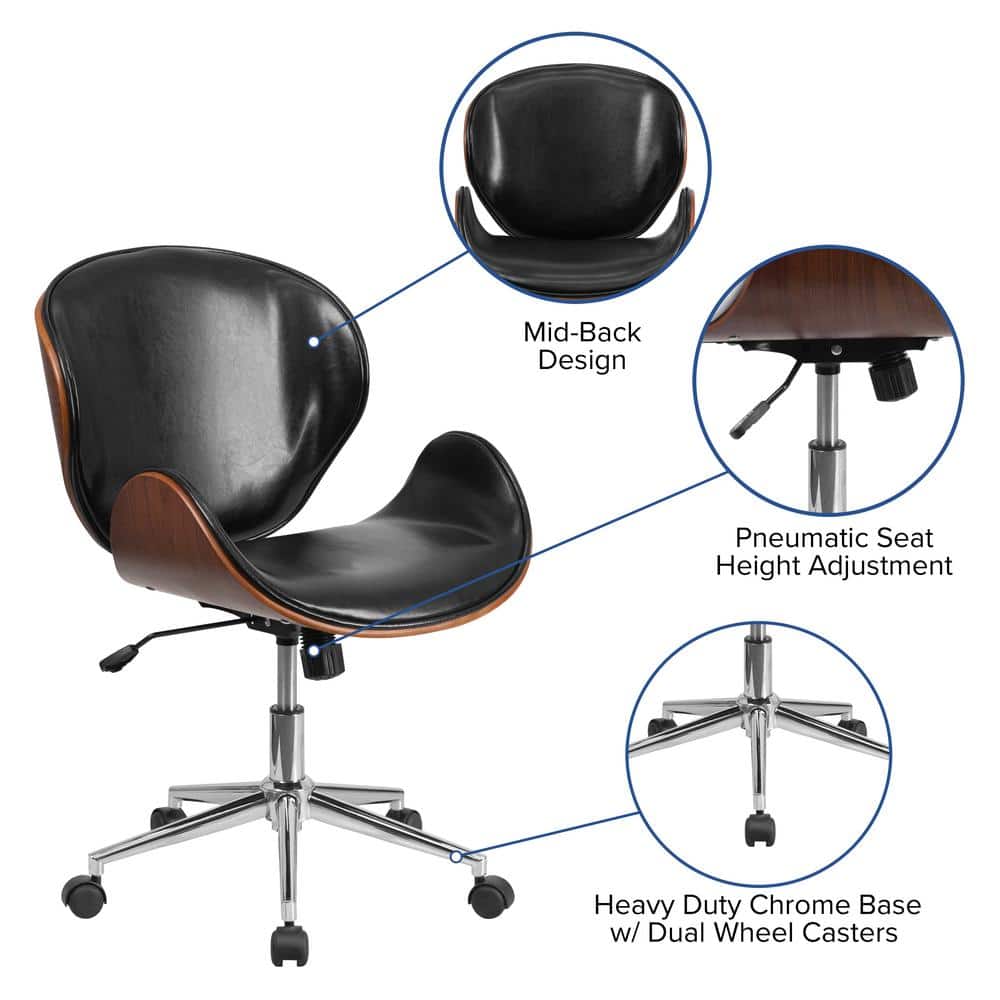 Walnut Wood & Black LeatherSoft Executive Swivel Office Chair