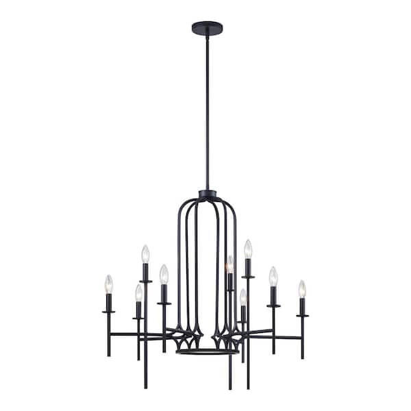 KAWOTI 9-Light Black Transitional Farmhouse Candlestick Chandelier Light