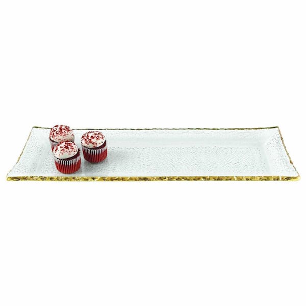 HomeRoots Amelia 6.5 in. W x 1 in. H x 18 in. D Rectangle Gold Glass Dinnerware and Serving Storage