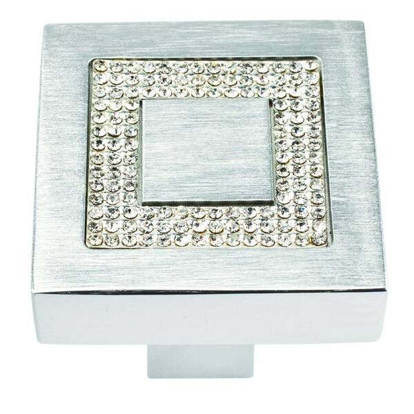 Atlas Homewares Boutique 1-3/8 in. Crystal And Brushed Aluminum Square Cabinet Knob