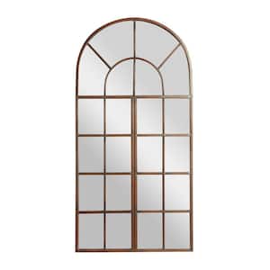 48 in. x 24 in. Window Pane Inspired Arched Framed Brown Wall Mirror with Arched Top