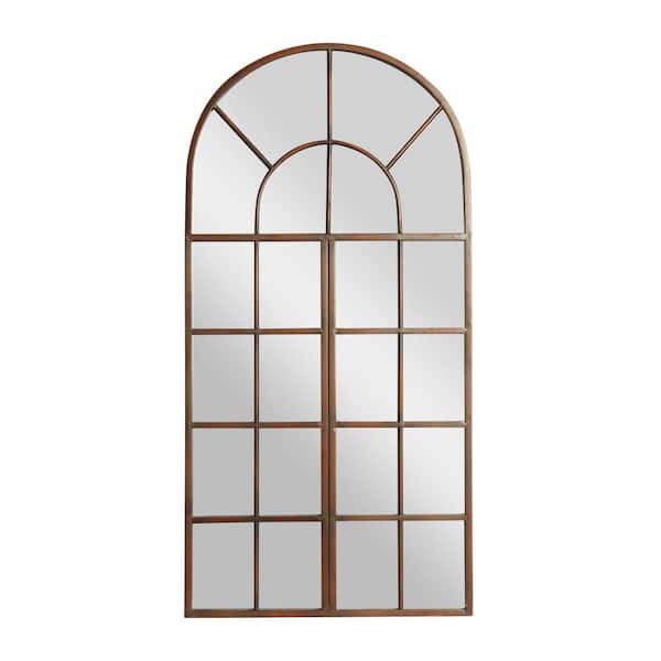 Litton Lane 48 in. x 24 in. Window Pane Inspired Arched Framed Brown Wall Mirror with Arched Top