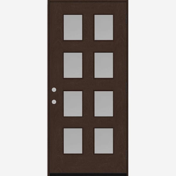 Steves & Sons Regency 42 in. x 80 in. 8L Modern Clear Glass LHOS Chestnut Stained Fiberglass Prehung Front Door w/6 in. Jamb