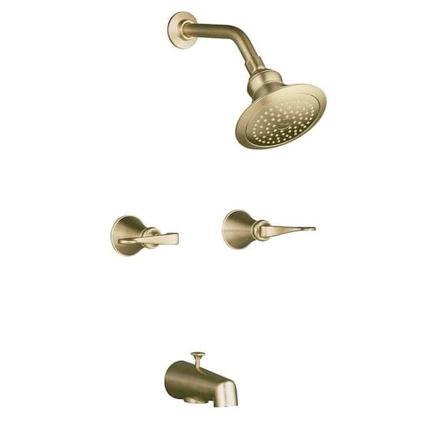 KOHLER Revival 2-Handle 1-Spray Tub and Shower Faucet with Scroll Lever Handles in Vibrant Brushed Bronze (Valve Included)