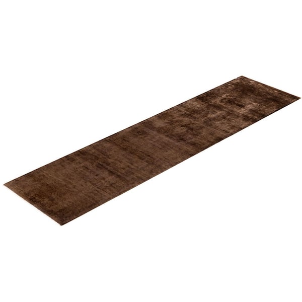 Overdyed Brown 2 ft. x 10 ft. Solid Wool Indoor Runner Rug