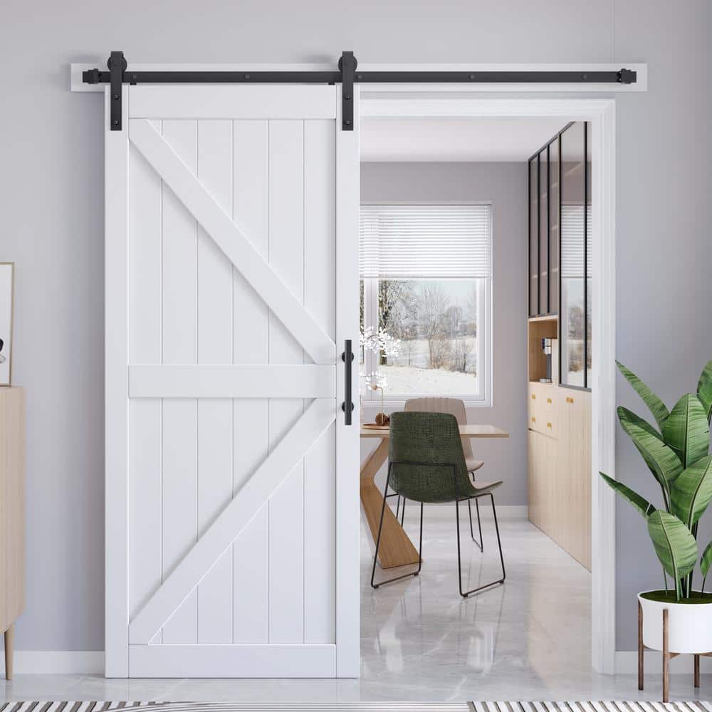 White K-Frame MDF Sliding Barn Door with Hardware Kit