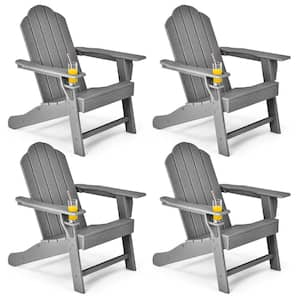 4-Piece Grey Patio Plastic Adirondack Chair Weather Resistant Garden Deck with Cup Holder