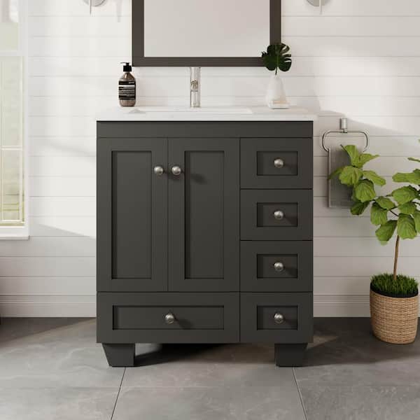 Eviva Happy 28 in. Single Sink Espresso Bath Vanity with White Carrara Quartz Top (Assembled)