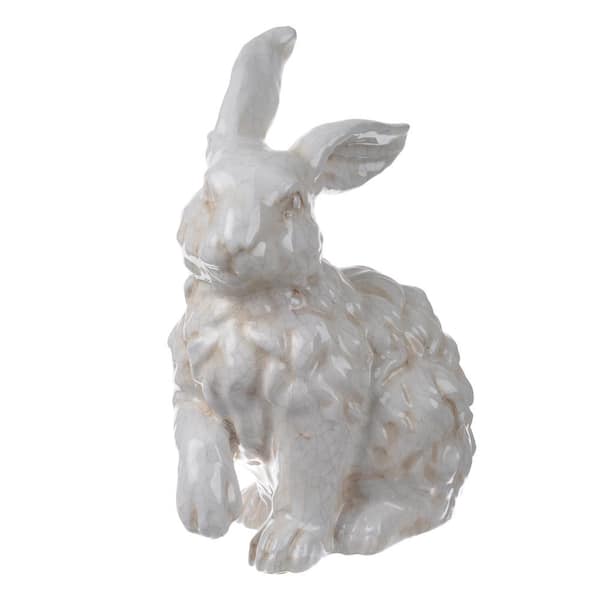 A & B Home Rabbit Statue Distressed White Hector Gentle Long Eared